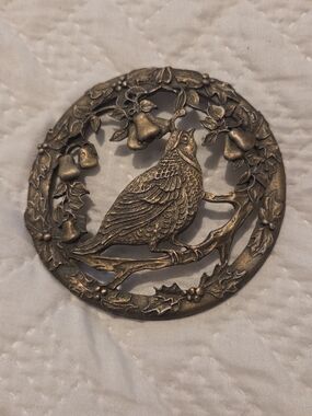 Vtg Rawcliffe Pewter Glass Potpourri Jar PARTRIDGE IN A PEAR TREE Christmas EUC.
